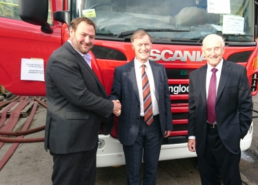 Inset: David meets with William Brown (right), Managing Director and his son Alistair Brown (left), Sales and Marketing Director of Angloco.