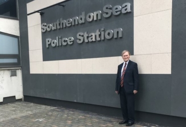 Sir David Amess MP outside Southend Police Station