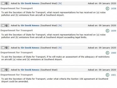 Sir David asks four Parliamentary Questions on Southend Airport 